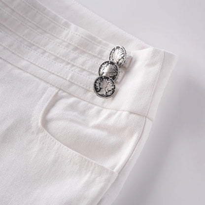 Hot girl button decoration casual pants for women