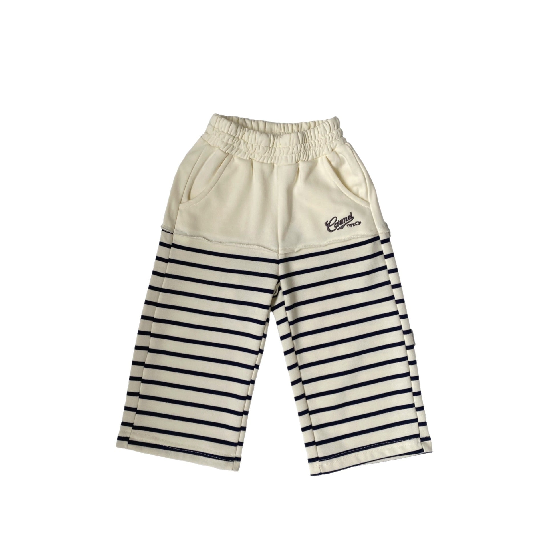 Children's striped embroidered patchwork knitted wide leg pants
