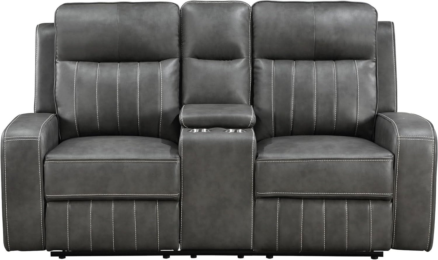 Gray Faux Leather Reclining Loveseat With Manual Recline-3