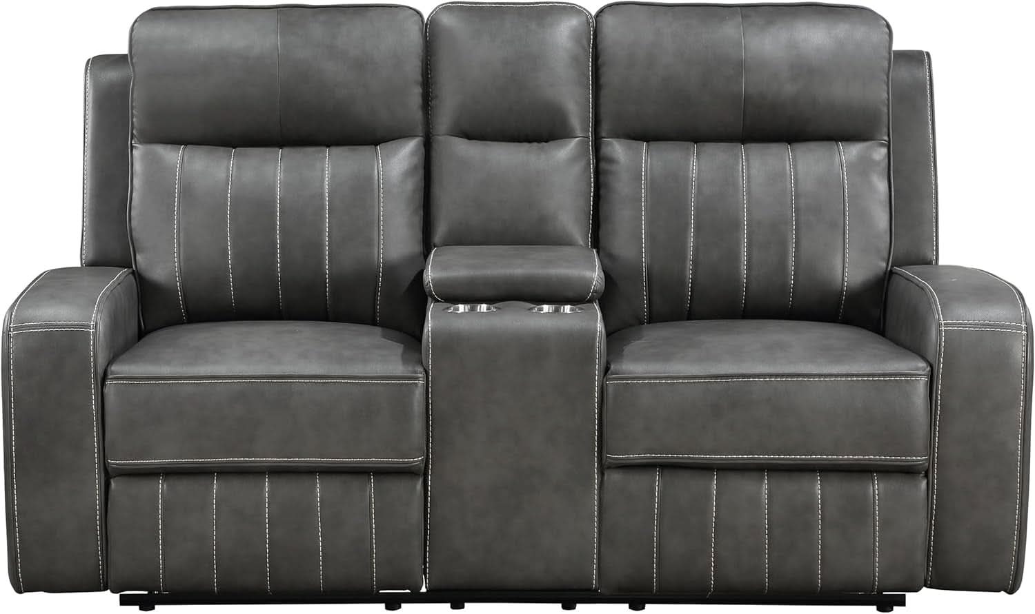 Gray Faux Leather Reclining Loveseat With Manual Recline-3