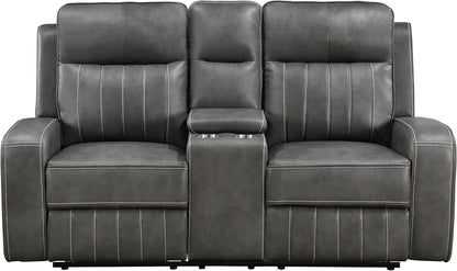 Gray Faux Leather Reclining Loveseat With Manual Recline-3