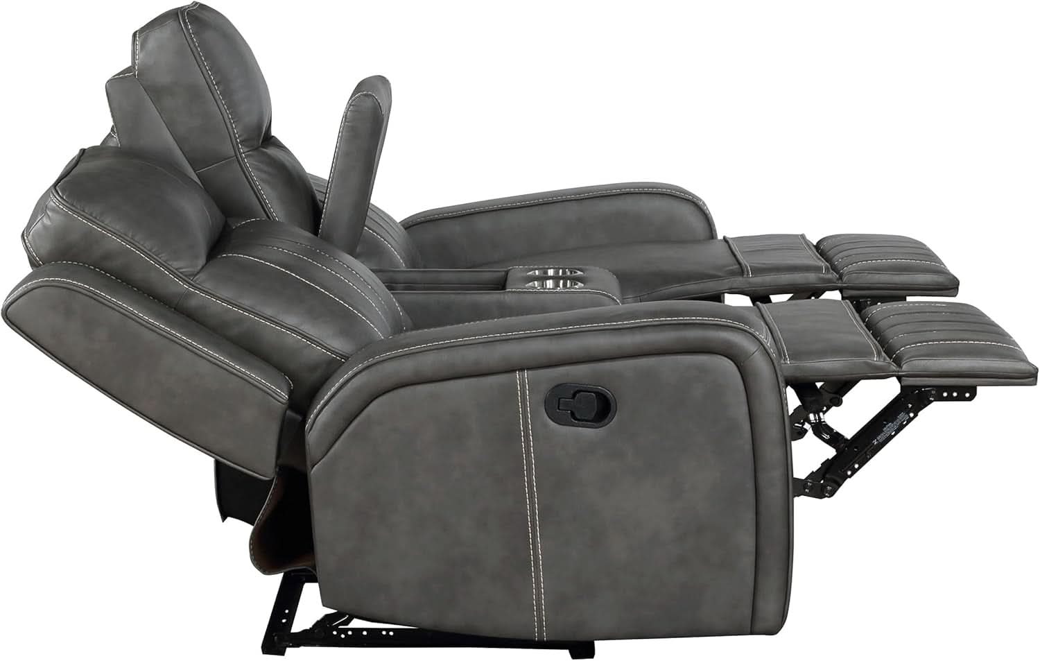 Gray Faux Leather Reclining Loveseat With Manual Recline-4