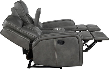 Gray Faux Leather Reclining Loveseat With Manual Recline-4