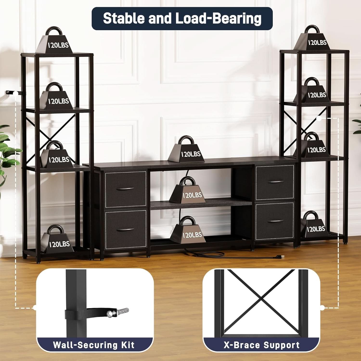 LED TV Stand 60 Inch Wide Display With USB Charging Contem porary-4
