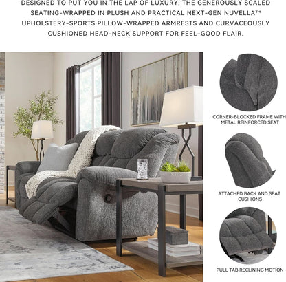 Gray Manual Reclining Sofa Stain Resistant Upholstery-4