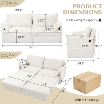 Convertible King Sofa Bed with USB Charging and Pockets-2