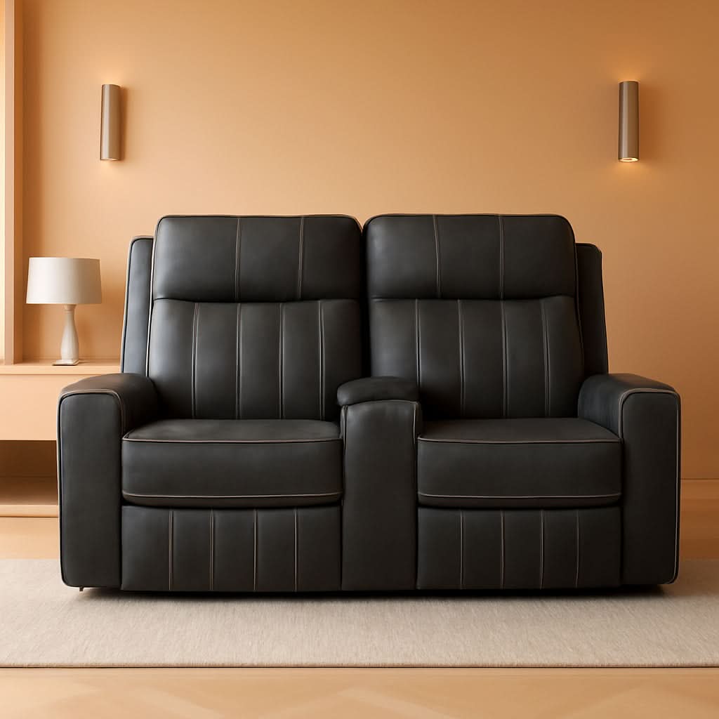 Gray Faux Leather Reclining Loveseat With Manual Recline-0