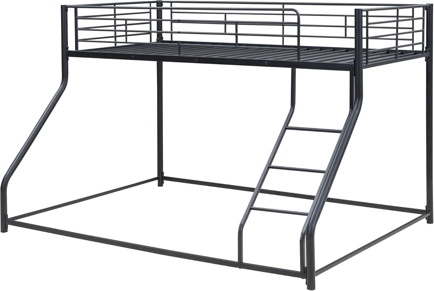 Heavy Duty Twin Over Queen Metal Bunk Bed In Black-4
