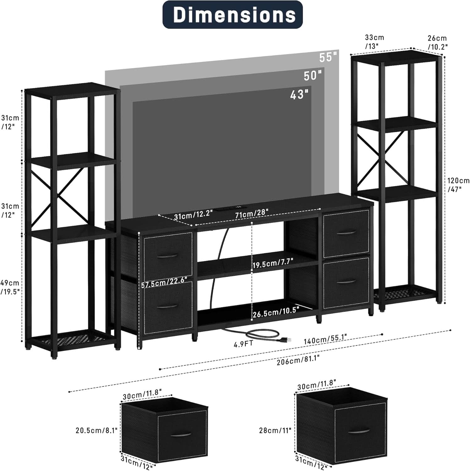 LED TV Stand 60 Inch Wide Display With USB Charging Contem porary-1