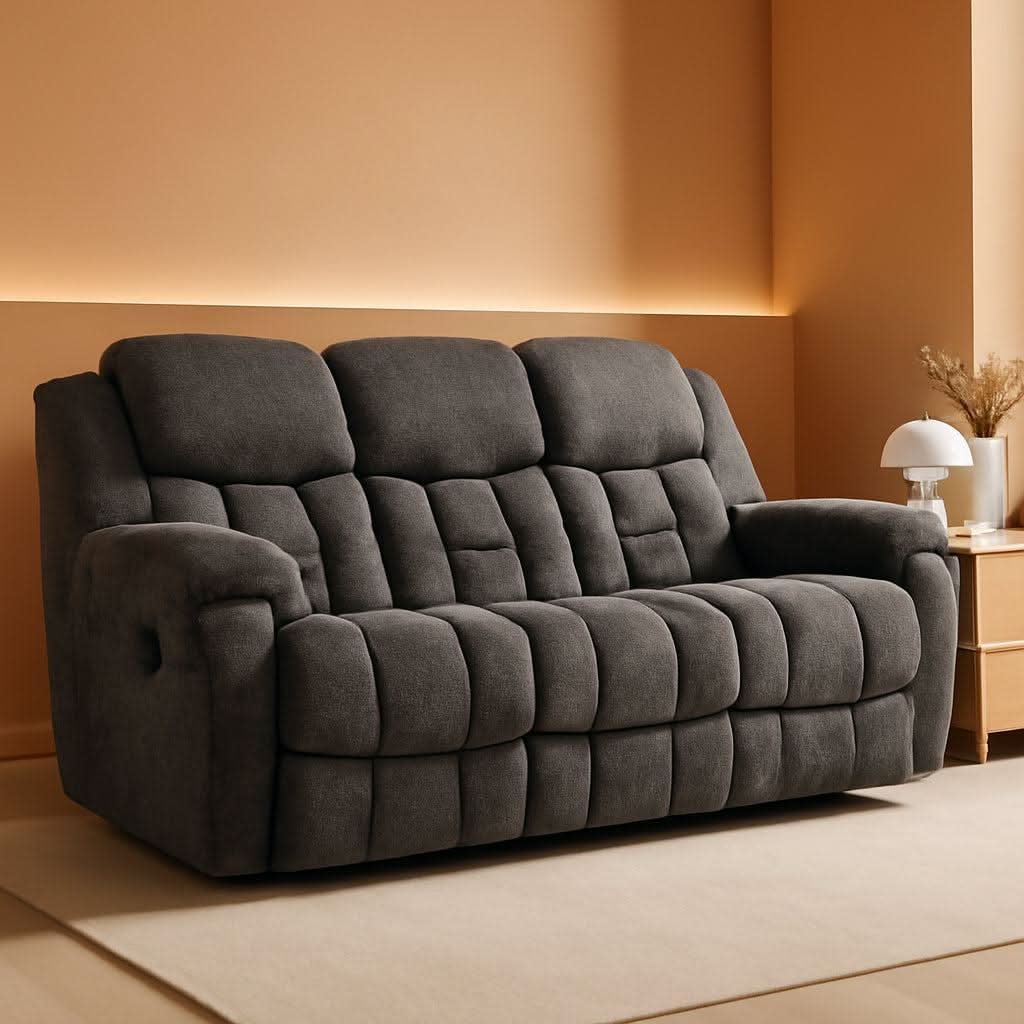 Gray Manual Reclining Sofa Stain Resistant Upholstery-0