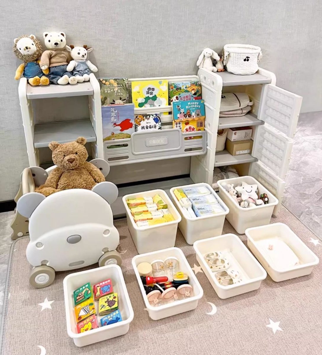Odin Bear Ivory Bookshelf & Storage Combo Set